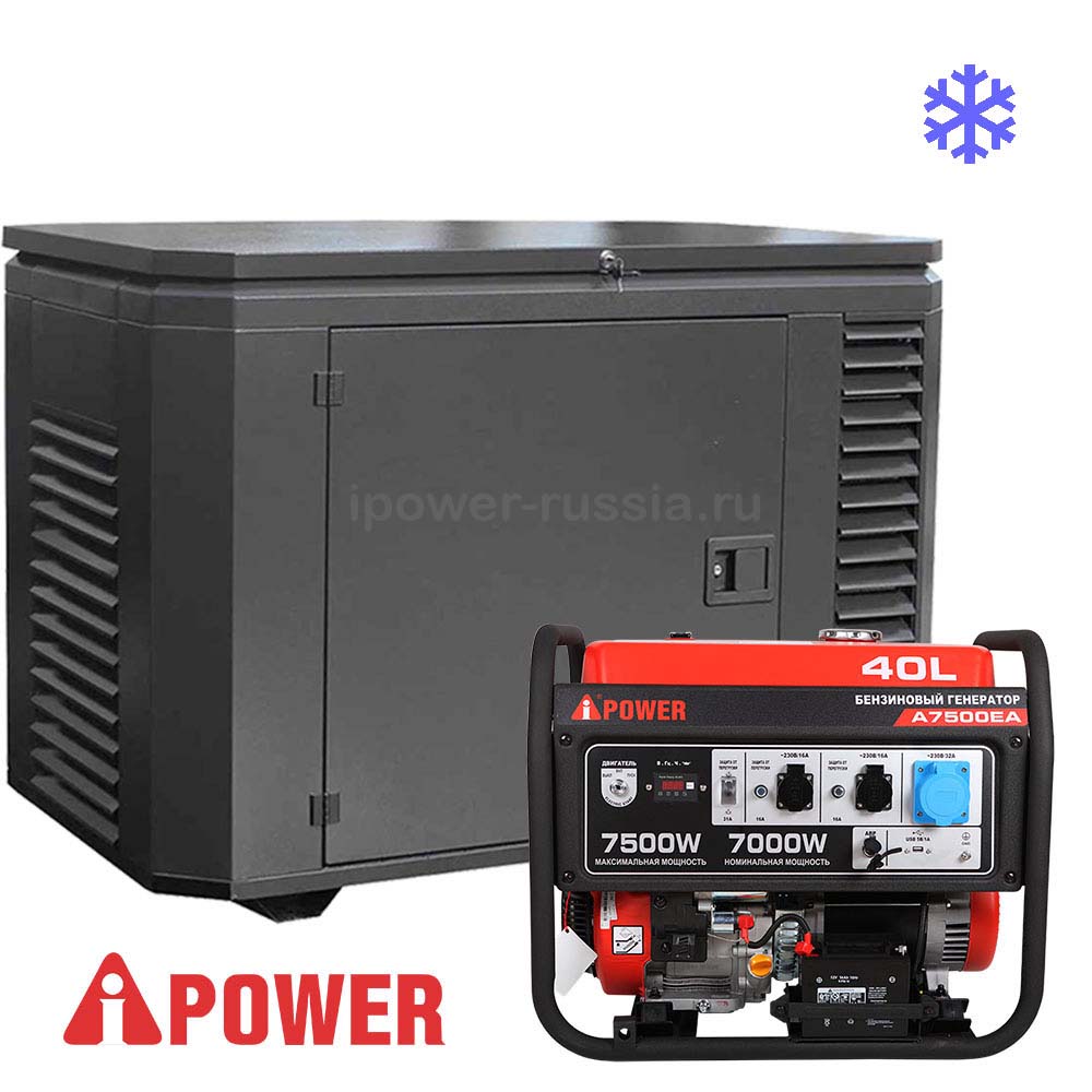 Бензиновый генератор в зимнем кожухе A-iPower A7500EA/1200SCW RAL 7024
