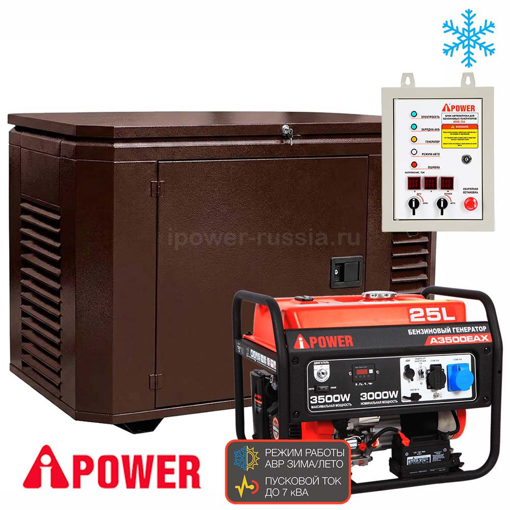 Бензиновый генератор в зимнем кожухе с АВР A-iPower A3500EAX/1200SCW RAL 8019