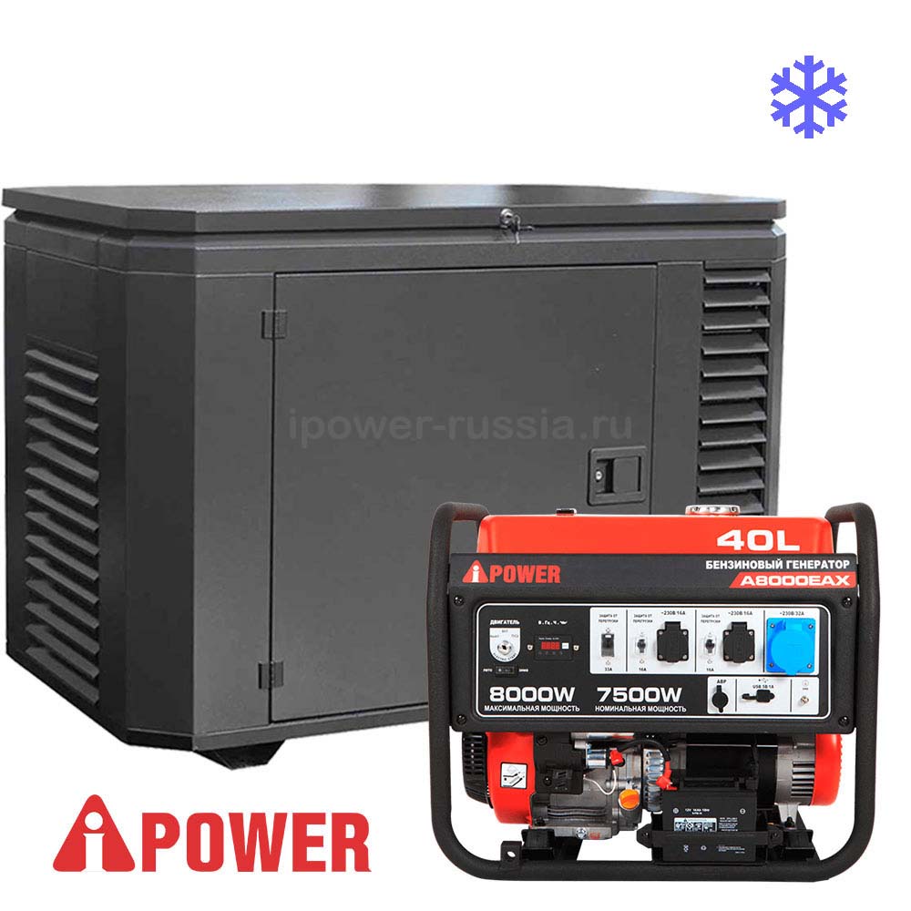 Бензиновый генератор в зимнем кожухе A-iPower A8000EAX/1200SCW RAL 7024