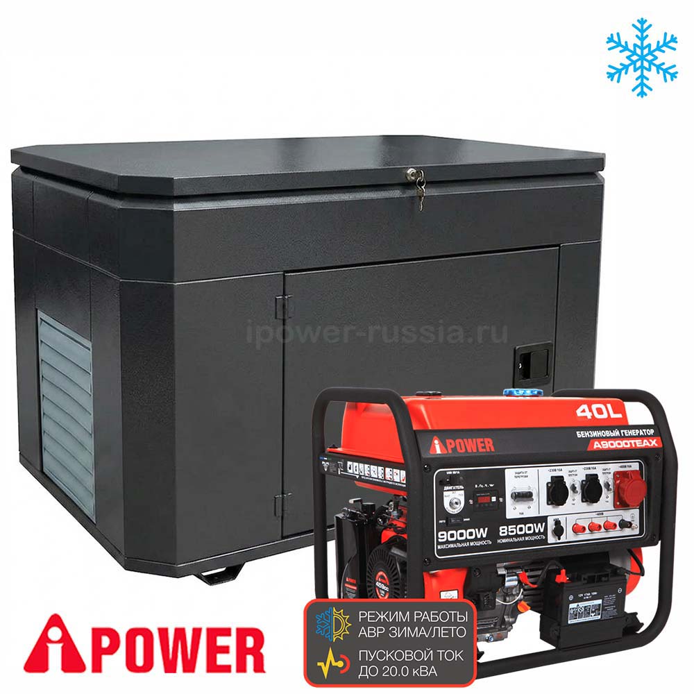 Бензиновый генератор в зимнем супер тихом кожухе A-iPower A9000TEAX/1400SSW RAL 7024