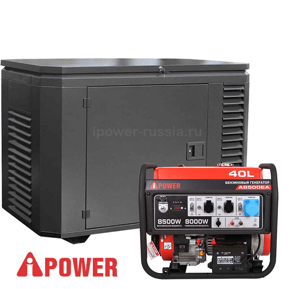 Бензиновый генератор в кожухе A-iPower A8500EA/1200SC RAL 7024