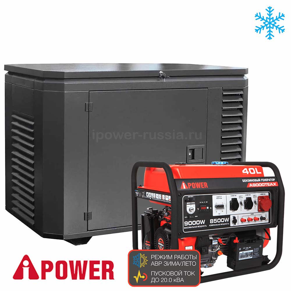 Бензиновый генератор в зимнем кожухе A-iPower A9000TEAX/1200SCW RAL 7024