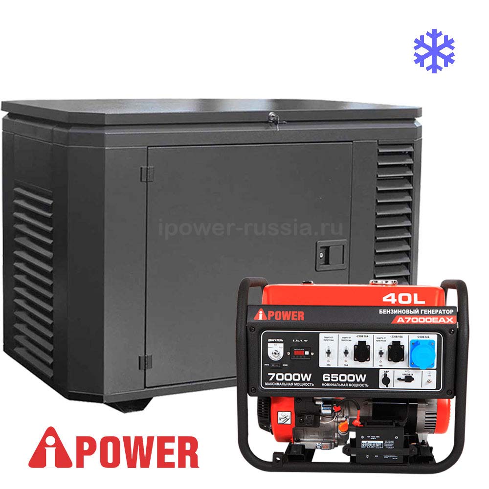 Бензиновый генератор в зимнем кожухе A-iPower A7000EAX/1200SCW RAL 7024