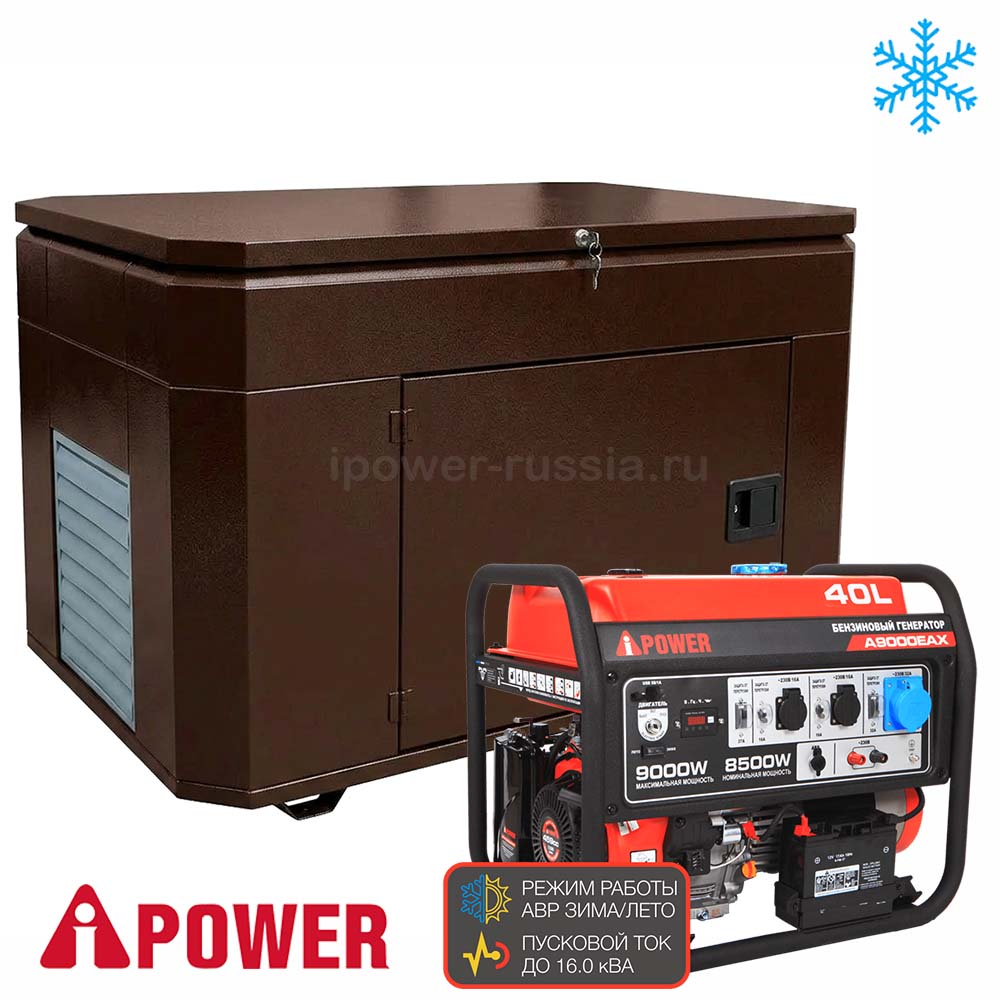Бензиновый генератор в зимнем супер тихом Кожухе A-iPower A9000EAX/1400SSW RAL 8019