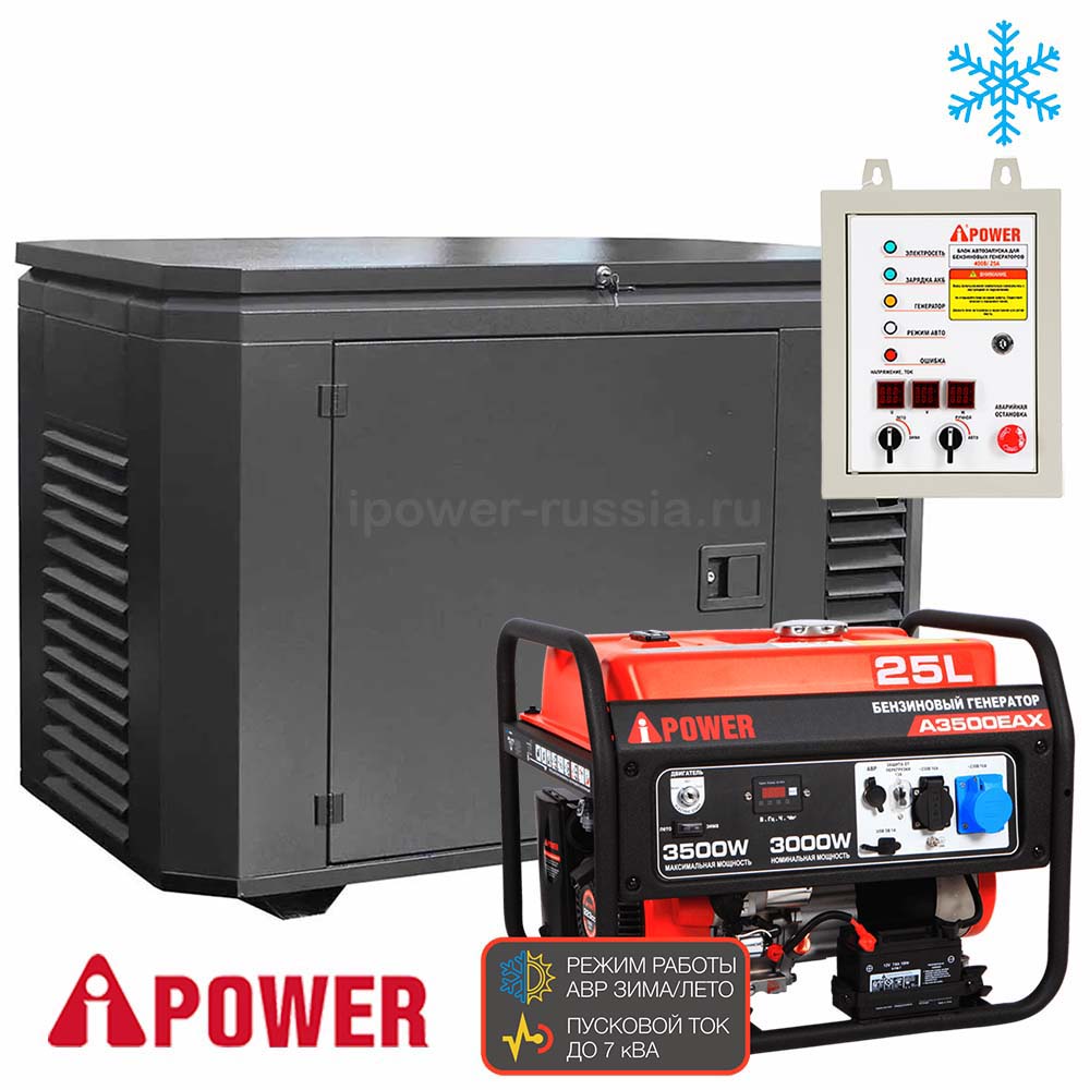 Бензиновый генератор в зимнем кожухе с АВР A-iPower A3500EAX/1200SCW RAL 7024