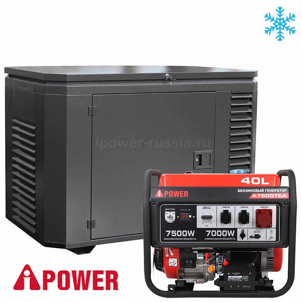 Бензиновый генератор в зимнем кожухе A-iPower A7500TEA/1200SCW RAL 7024